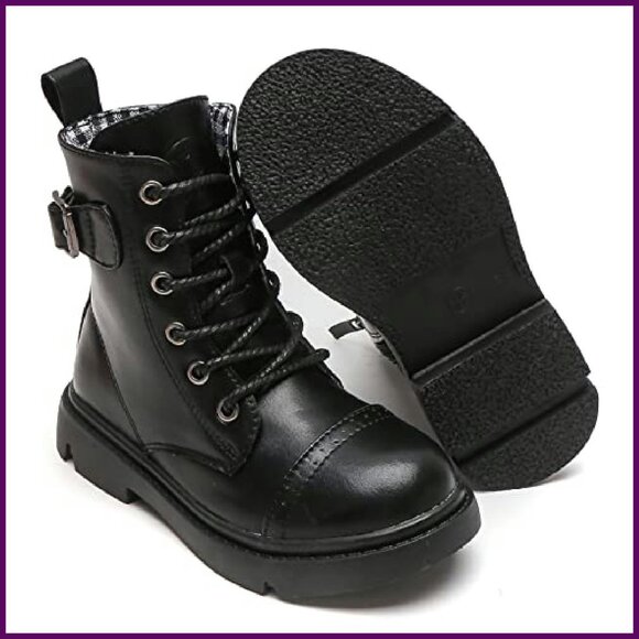 Waterproof Combat Boots Kids Mid Calf Side Zipper Lace Up Outdoor Play - Picture 7 of 8